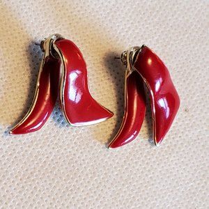 Tancer II Vintage Red Enamel Ribbon Stud Earrings